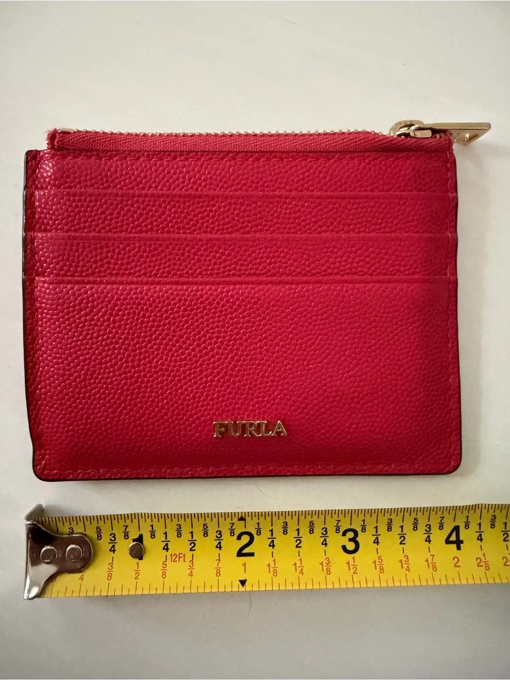 Furla Red Leather Zip Card Holder / Wallet
